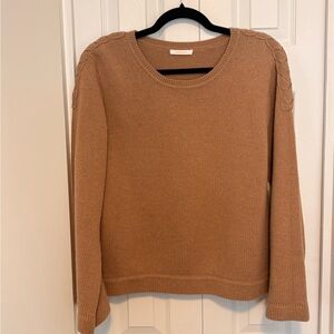 Women's 100% Wool Sweater with braided shoulder details - Camel